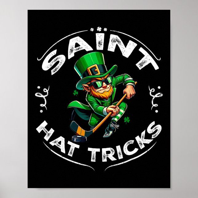 St Patrick Day Saint Hat Trick Funny Hockey Boy Ki Poster (Front)