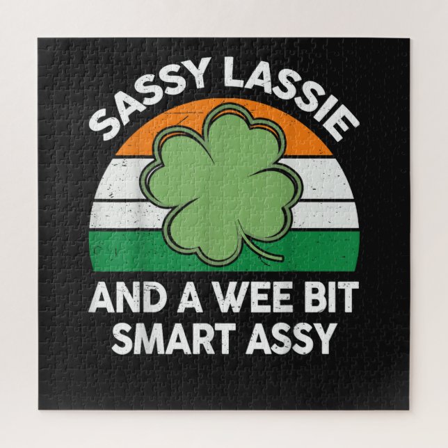 St Patrick Day Sassy Lassie Funny Shamrock Irish Jigsaw Puzzle (Vertical)