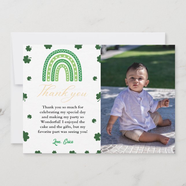 St Patrick day Shamrock  Birthday Thank You Card (Front)