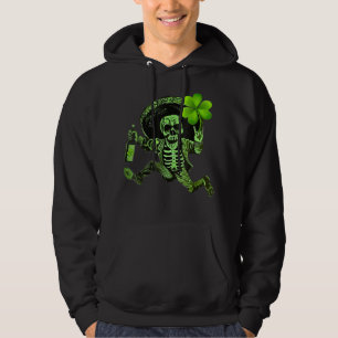 St Patrick Day Skeleton Drinking Wine Clover Shamr Hoodie