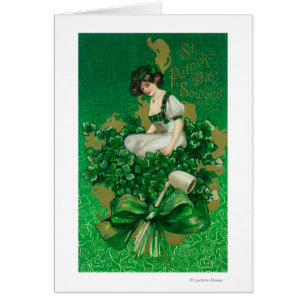 St. Patrick Day Souvenir Woman on Clover Scene