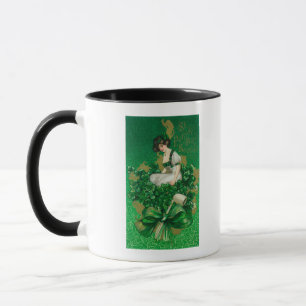 St. Patrick Day Souvenir Woman on Clover Scene Mug