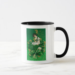 St. Patrick Day Souvenir Woman on Clover Scene Mug
