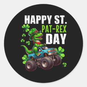 St Patrick Day T-rex Monster Truck Classic Round Sticker