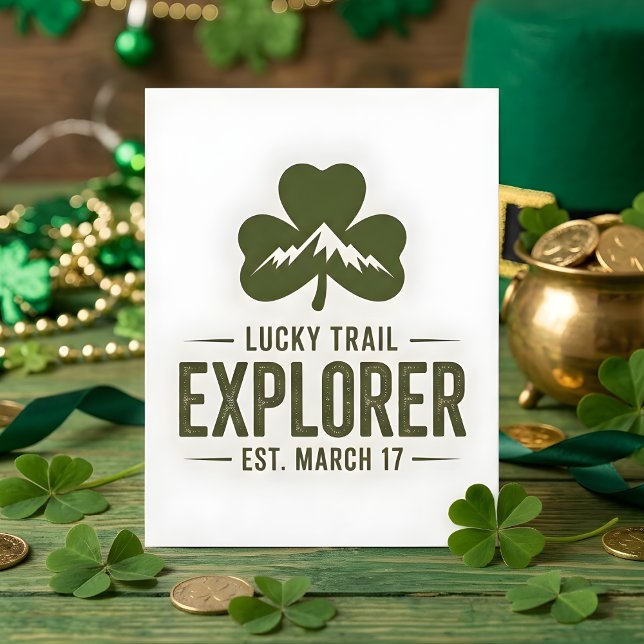 St Patrick Days Hiking Lucky Explorer Holiday Card (Creator Uploaded)