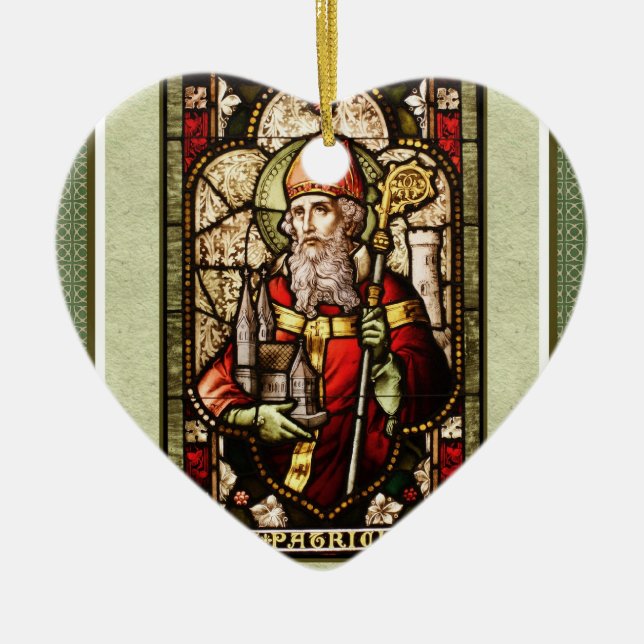 St. Patrick Digital Art Ceramic Heart Ornament (Front)
