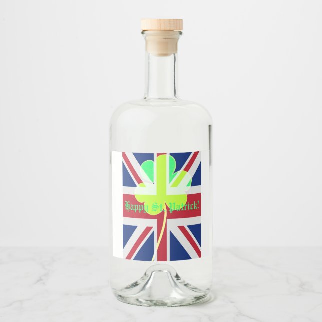 St. Patrick Flag Irish Shamrock Union Jack Funny Liquor Bottle Label (Front)