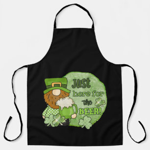 St. Patrick Green Gnome Just Here For The Beer Apron
