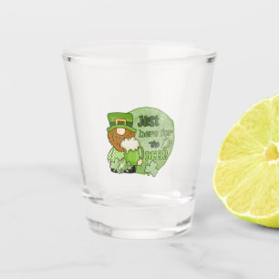 St. Patrick Green Gnome Just Here For The Beer Shot Glass