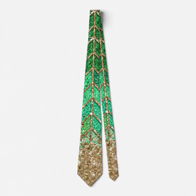 St Patrick Green Gradient Sparkle Glitter Gold Fun Tie (Front)