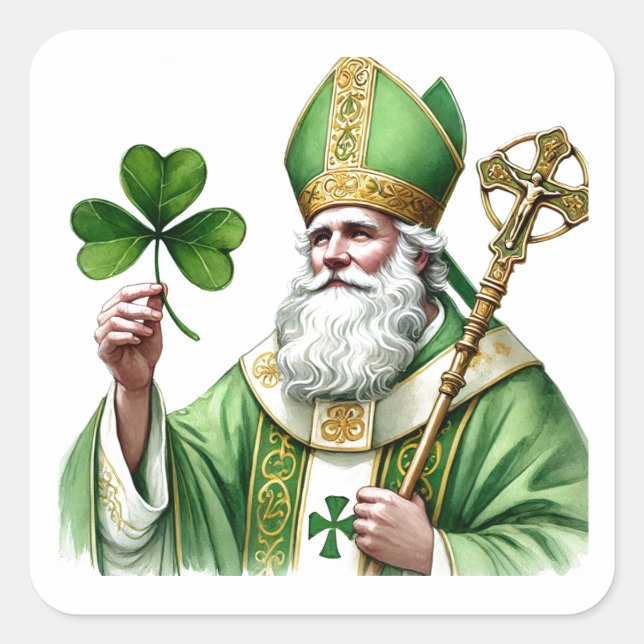 St. Patrick Green Shamrocks Religious  Square Sticker (Front)
