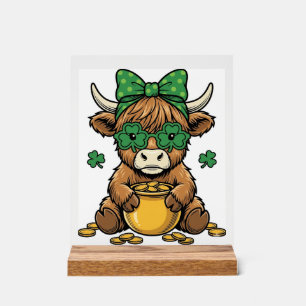 St Patrick Highland Cow Pot of Gold Vintage Art_1 Acrylic Sign