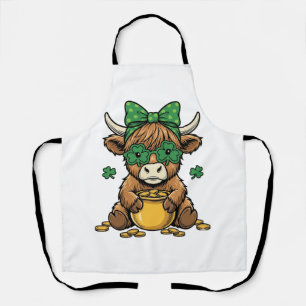 St Patrick Highland Cow Pot of Gold Vintage Art_1 Apron