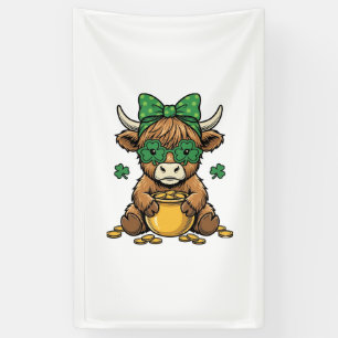 St Patrick Highland Cow Pot of Gold Vintage Art_1 Banner