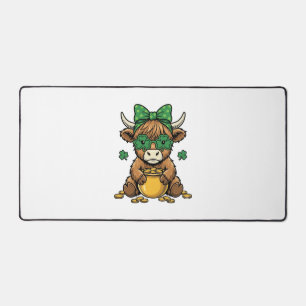 St Patrick Highland Cow Pot of Gold Vintage Art_1 Desk Mat