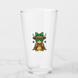 St Patrick Highland Cow Pot of Gold Vintage Art_1 Glass