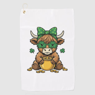 St Patrick Highland Cow Pot of Gold Vintage Art_1 Golf Towel