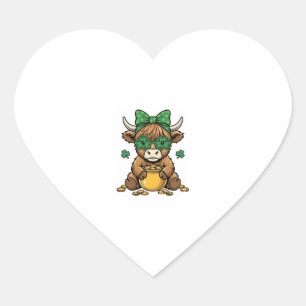 St Patrick Highland Cow Pot of Gold Vintage Art_1 Heart Sticker