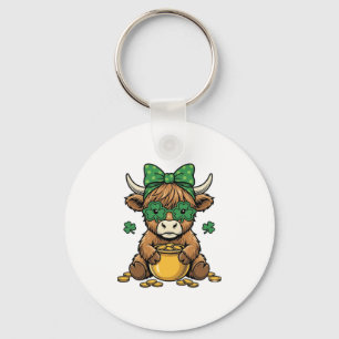 St Patrick Highland Cow Pot of Gold Vintage Art_1 Key Ring