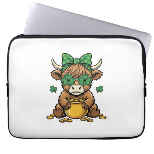 St Patrick Highland Cow Pot of Gold Vintage Art_1 Laptop Sleeve