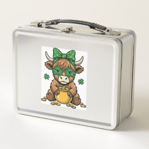 St Patrick Highland Cow Pot of Gold Vintage Art_1 Metal Lunch Box
