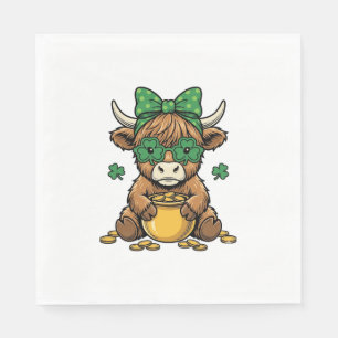 St Patrick Highland Cow Pot of Gold Vintage Art_1 Napkin