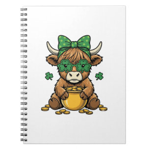 St Patrick Highland Cow Pot of Gold Vintage Art_1 Notebook
