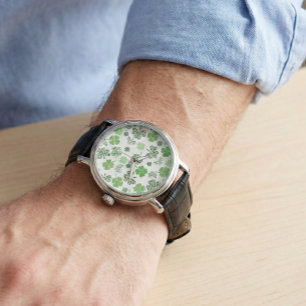 St. Patrick Irish Shamrock Clover Green Watch