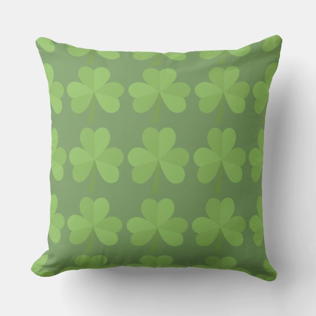 St. Patrick Irish Shamrock Clovers Green Pattern Cushion (Front)