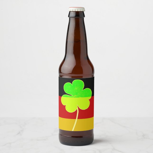 St Patrick Irish Shamrock German Flag Funny Beer Bottle Label (Front)