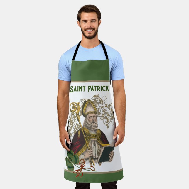 St. Patrick Irish Shamrocks Green Gold Catholic  Apron (Worn)