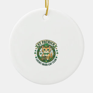 St Patrick Lucky Irish Cat Cute Cat T-Shirt Design Ceramic Tree Decoration