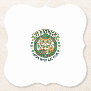 St Patrick Lucky Irish Cat Cute Cat T-Shirt Design Paper Coaster