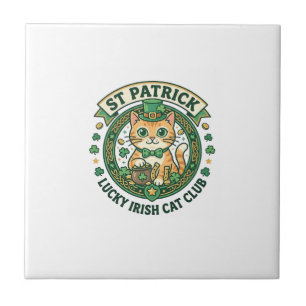 St Patrick Lucky Irish Cat Cute Cat T-Shirt Design Tile
