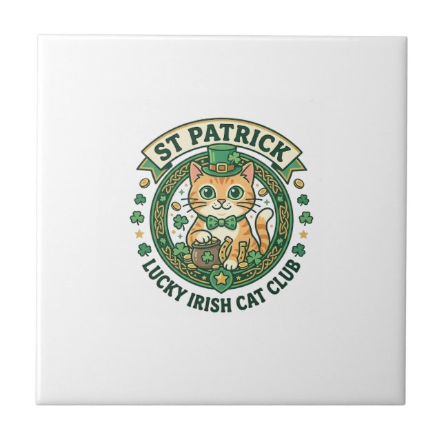 St Patrick Lucky Irish Cat Cute Cat T-Shirt Design Tile (Front)