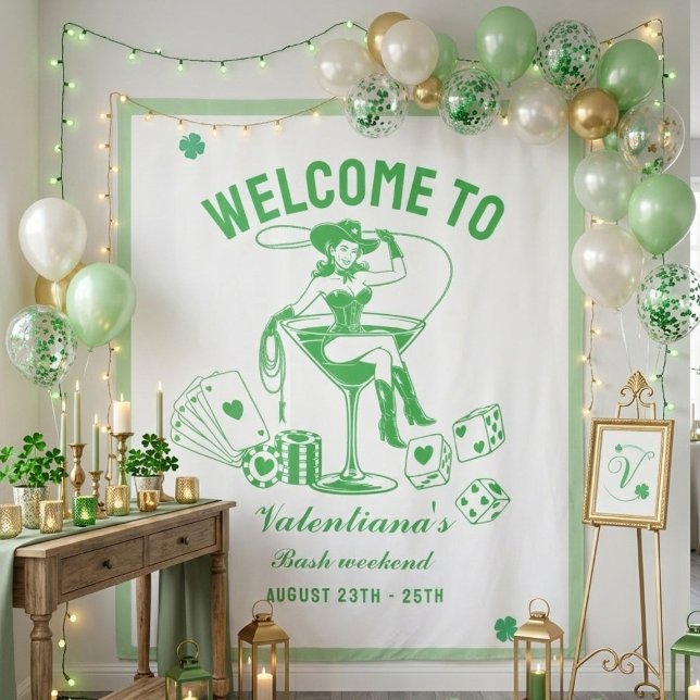 St patrick Lucky Martini Bachelorette welcome sign Tapestry (Creator Uploaded)