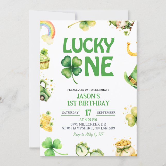 St Patrick Lucky One First Birthday Invitation (Front)