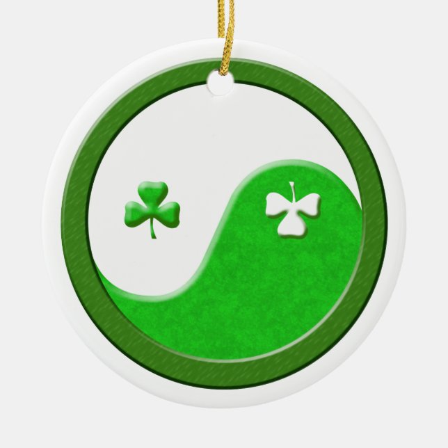 St Patrick Meets Taoism Yin Yang Ceramic Tree Decoration (Front)