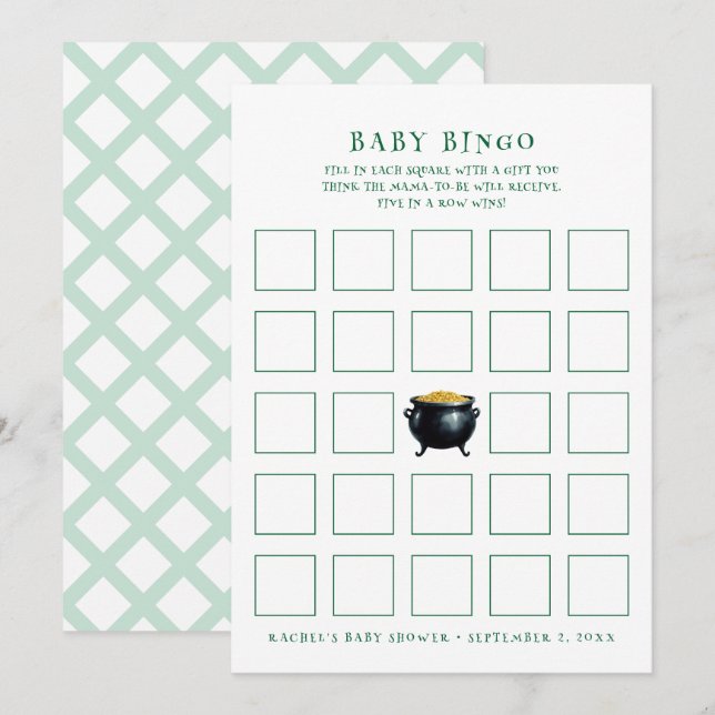 st patrick pot of gold baby shower bingo game card (Front/Back)