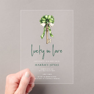 St Patrick’s Bridal Shower Gold Key & Clover Acrylic Invitations