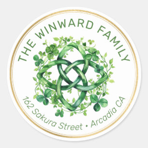 St. Patrick’s Celtic Green Knotwork Shamrocks Classic Round Sticker