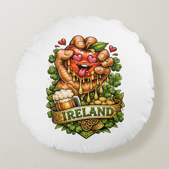 St. Patrick’s Day Apple Craze 🍀 Round Cushion (Front)