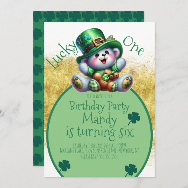 St.Patrick’s Day Bear Birthday Lucky One Invitation (Front/Back)