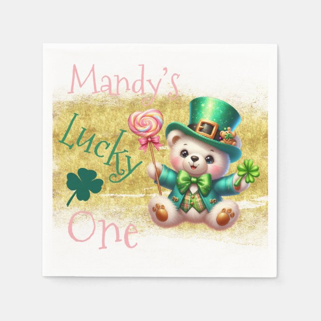 St.Patrick’s Day Bear Candy Birthday Lucky One Napkin (Front)