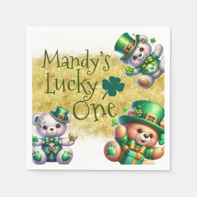 St.Patrick’s Day Bear Cute Birthday Lucky One Napkin (Front)
