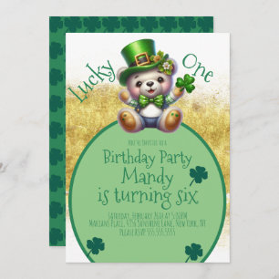 St.Patrick’s Day Bear Cute Gold Birthday Lucky One Invitation