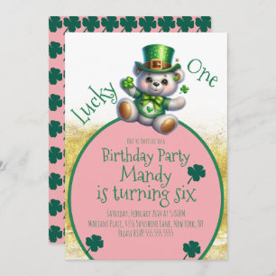 St.Patrick’s Day Bear Girl Birthday Lucky One Invitation
