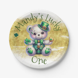 St.Patrick’s Day Bear Green Birthday Lucky One Paper Plate