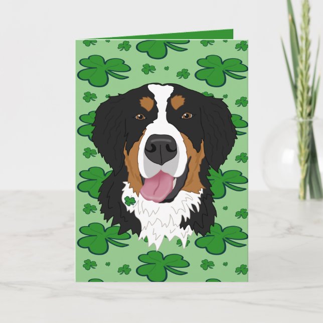 St. Patrick’s Day Bernese Mountain Dog  Holiday Card (Front)