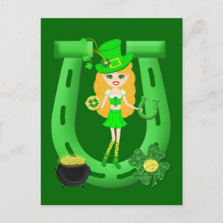 St Patrick’s Day Blonde Girl Leprechaun Postcard
